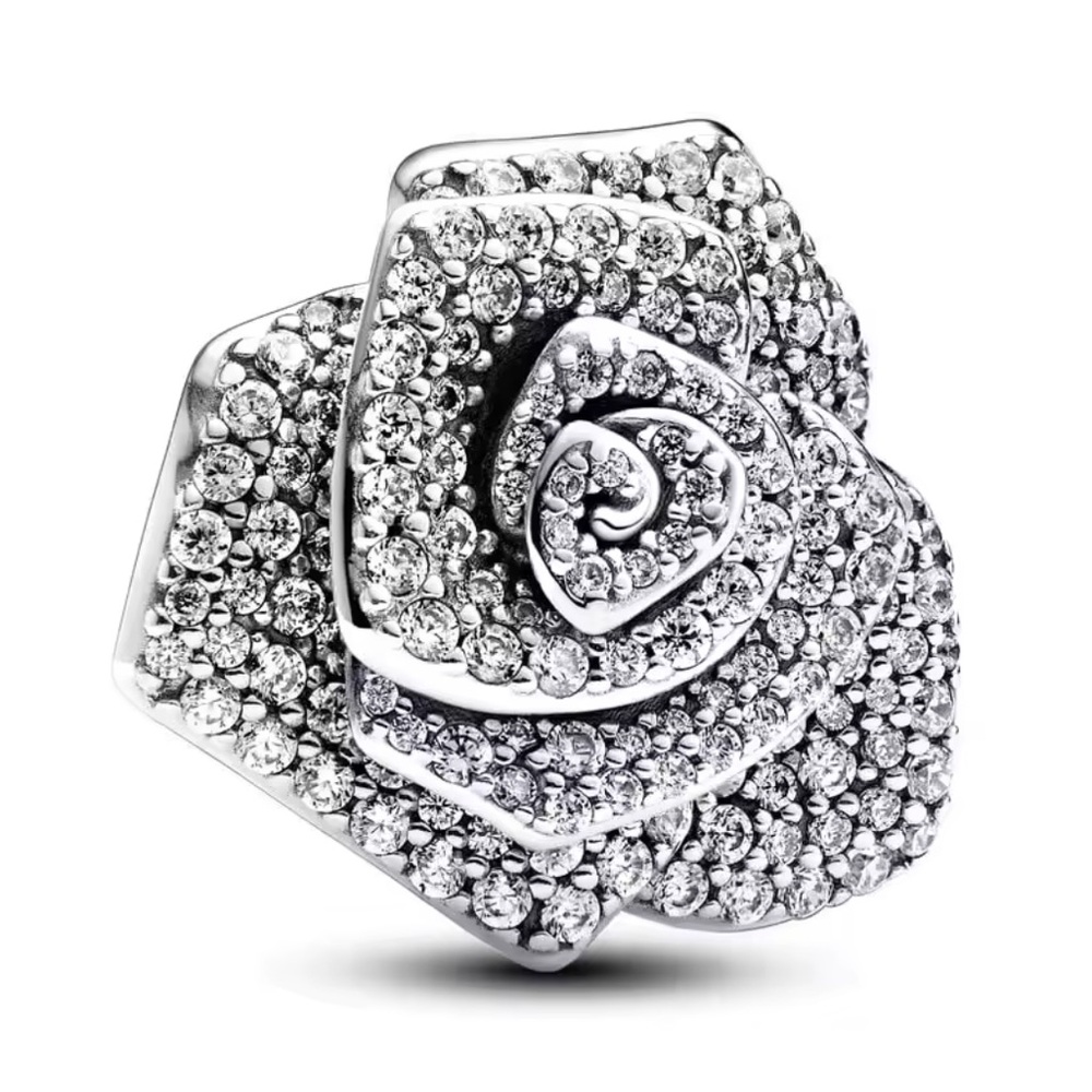 NWOT Sparkling Rose in Bloom Oversized Charm Sterling Silver 925